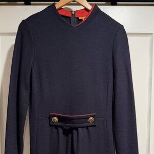 Tory Burch Wool Midi Sweater Dress in Navy Blue w/ Red Trim - Women’s M